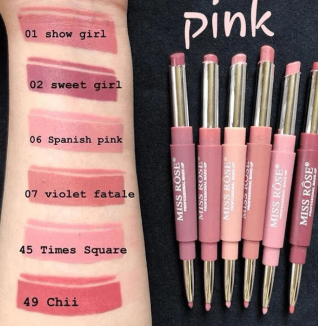 Miss Rose 2-in-1 Lipstick and Lip Liner Set in Pink