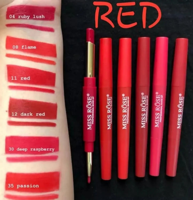 Miss Rose 2-in-1 Lipstick and Lip Liner Set in Red